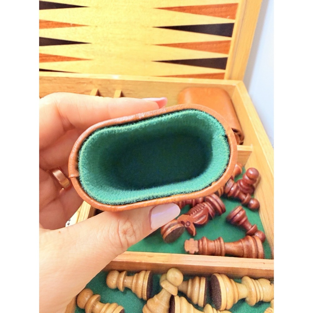 Vintage Wooden 5-in-1 Combo Game Set Chess Backgammon Cribbage Dominoes Checkers - Picture 7 of 12